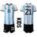 Cheap Argentina Paulo Dybala #21 Home Football Kit Children World Cup 2022 Short Sleeve (+ pants)